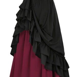 New Elegant Women's Flared Skirt - Black to Burgundy Ombre XXL